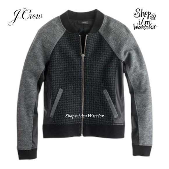 J.Crew leather & wool houndstooth zip moto bomber jacket *shop@iamwarrior - Picture 1 of 14